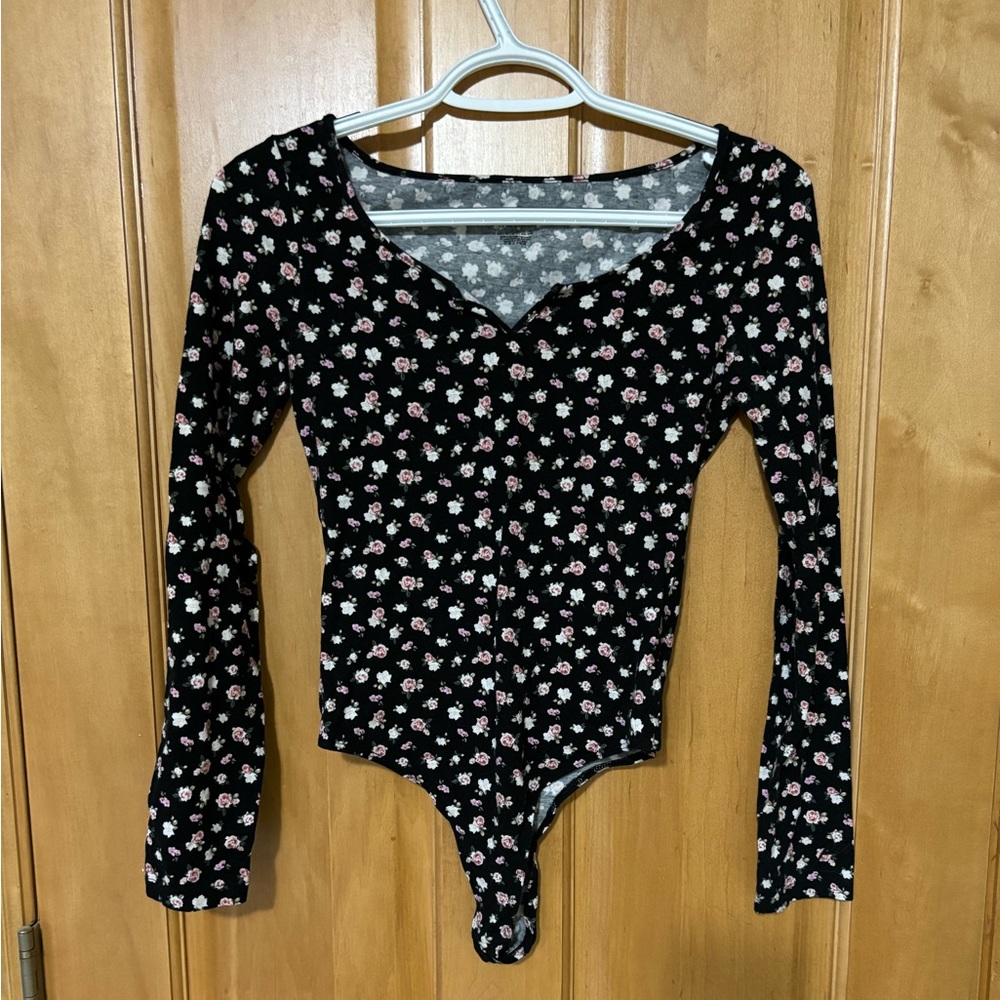 Black Onesie with Pink & White Floral. Size XS